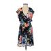 H&M Casual Dress - Wrap Plunge Short sleeves: Black Floral Dresses - Women's Size 2