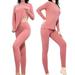 Shpwfbe Thermal Underwear for Women Womens Thermal Underwear Sets Mid Collar Long Sleeve Double Sided Brushed Warm Solid Color Slim Bottom Outer Wear Long Sleeve Set Pink L Womens Thermal Tops