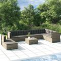 9 Piece Patio Lounge Set with Cushions Gray Poly Rattan