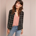 Anthropologie Sweaters | Anthropologie X Moth Windowpant Plaid Sweater Blazer Black {Ww43} | Color: Black/White | Size: M