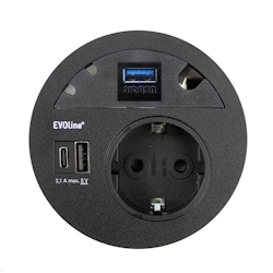 EVOline Circle80 Einbausteckdose mit USB-Doppelcharger A/C, Blende USB 3.0, schwarz Image
