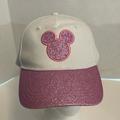 Disney Accessories | Disney Velcro Adjustable White Baseball Hat Cap With Pink Glitter Brim & Ears | Color: Pink/White | Size: Os