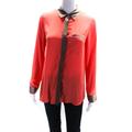 Free People Tops | Free People Womens Colorblock Long Sleeved Button Down Shirt Coral Brown Size Xs | Color: Orange | Size: X