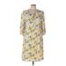 Superfoxx Casual Dress - Shift Tie Neck 3/4 sleeves: Yellow Floral Dresses - New - Women's Size Large