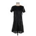 Zara Basic Casual Dress - A-Line Crew Neck Short sleeves: Black Solid Dresses - Women's Size Small