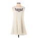 Mi ami Casual Dress - Mini High Neck Sleeveless: Ivory Print Dresses - Women's Size X-Small