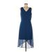 White House Black Market Casual Dress - Wrap V Neck Sleeveless: Blue Solid Dresses - Women's Size 6