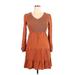 Zesica Casual Dress - A-Line V Neck Long sleeves: Brown Print Dresses - Women's Size X-Large