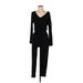 Nicole Miller New York Jumpsuit V Neck Long sleeves: Black Print Jumpsuits - Women's Size Small