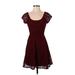 Charlotte Russe Casual Dress - A-Line Scoop Neck Short sleeves: Burgundy Solid Dresses - Women's Size Small
