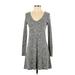 Express Casual Dress - A-Line V-Neck Long sleeves: Gray Marled Dresses - Women's Size X-Small