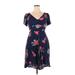 M&Co Casual Dress - A-Line V-Neck Short sleeves: Blue Floral Dresses - Women's Size 16