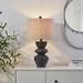 Wrought Studio™ 24.75 Inch Table Lamp w/ Beige Lamp Shade Ceramic/Linen in Black/Brown/White | 24.75 H x 14 W x 14 D in | Wayfair