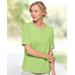 Appleseeds Women's Coastal Cotton Notched Neckline Elbow-Sleeve Tee - Green - XL - Misses