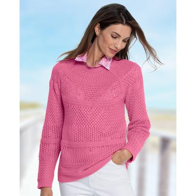 Appleseeds Women's Crochet Charm Sweater - Pink - PL - Petite
