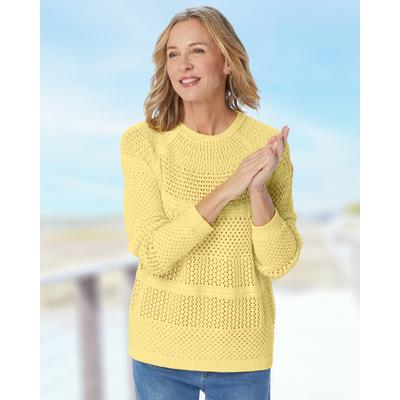 Appleseeds Women's Crochet Charm Sweater - Yellow - PM - Petite