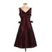 Ann Taylor Cocktail Dress - A-Line V Neck Sleeveless: Burgundy Print Dresses - New - Women's Size 10