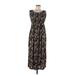 Casual Dress - Midi Scoop Neck Sleeveless: Brown Floral Dresses - Women's Size 7