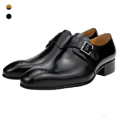 Scarpe da uomo formali da uomo con fibbia laterale scarpe in pelle con punta a punta Bullock Carving stile classico classico gentiluomo abbigliamento formale a punta