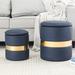 Adeco Set of 2 Velvet Storage Ottoman Round Foot Stool Metal Band