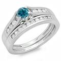 Dazzlingrock Collection 0.75 Carat (ctw) 14K Blue & White Diamond Bridal Engagement Ring Band Set 3/4 CT White Gold Size 5.5