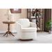 Fabric Swivel Accent Chair With Soild Wood Round Brown Base Leg