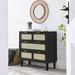 3 Drawer Modern Rattan Dresser Cabinet With Wide Drawers And Metal Handles