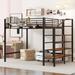 Twin/Full Size Metal Loft Bed w/ Storage Stairs, Heavy Duty Loft Bed Frame w/ Upper Grid Storage Shelf & Lateral Storage Ladder