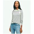 Brooks Brothers Women's Mariner Striped Silk-Cotton Sweater | White/Navy | Size Large