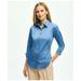 Brooks Brothers Women's Fitted Stretch Cotton Sateen Three-Quarter Sleeve Blouse | Dark Chambray | Size 12