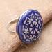 Glory of Blue,'Modern Floral Ceramic Cocktail Ring in Blue and White'