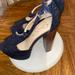 Jessica Simpson Shoes | Jessica Simpson Dany T-Strap Platform Heels Sz 9 Blue Rhinestone | Color: Blue/Brown | Size: 9