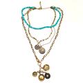 Free People Jewelry | Free People Hacienda Layered Necklace Turquoise Stone Charms Gold Tone Coins | Color: Blue/Gold | Size: Os