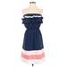 Allegra K Casual Dress - Mini Strapless Sleeveless: Blue Print Dresses - Women's Size X-Small