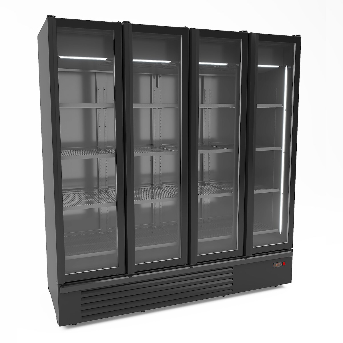 Kühlschrank GAZELLE | 4 Glastüren + LED | 1850L, HxBxT 214x191x79cm | +1/+7°C | 16 Gitter & Preiskartenhalter | Schwarz | + CHEFGASTRO Geschirrtuch Image