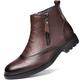 LMLTOP New Ankle Boots For Men Non Slip Anti-slip Block Heel Leather Brogue Embossed Wingtips Double Side Zip Vintage Stylish Casual (Color : Brown, Size : 6 UK)