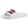 Pantolette TOMMY JEANS "TOMMY JEANS FLAG POOL SLD ESS", Damen, Gr. 36, beige (ecru), Synthetik, sportlich, Schuhe Badelatschen Pantolette, Sommerschuh, Schlappen mit farbiger Logoflagge