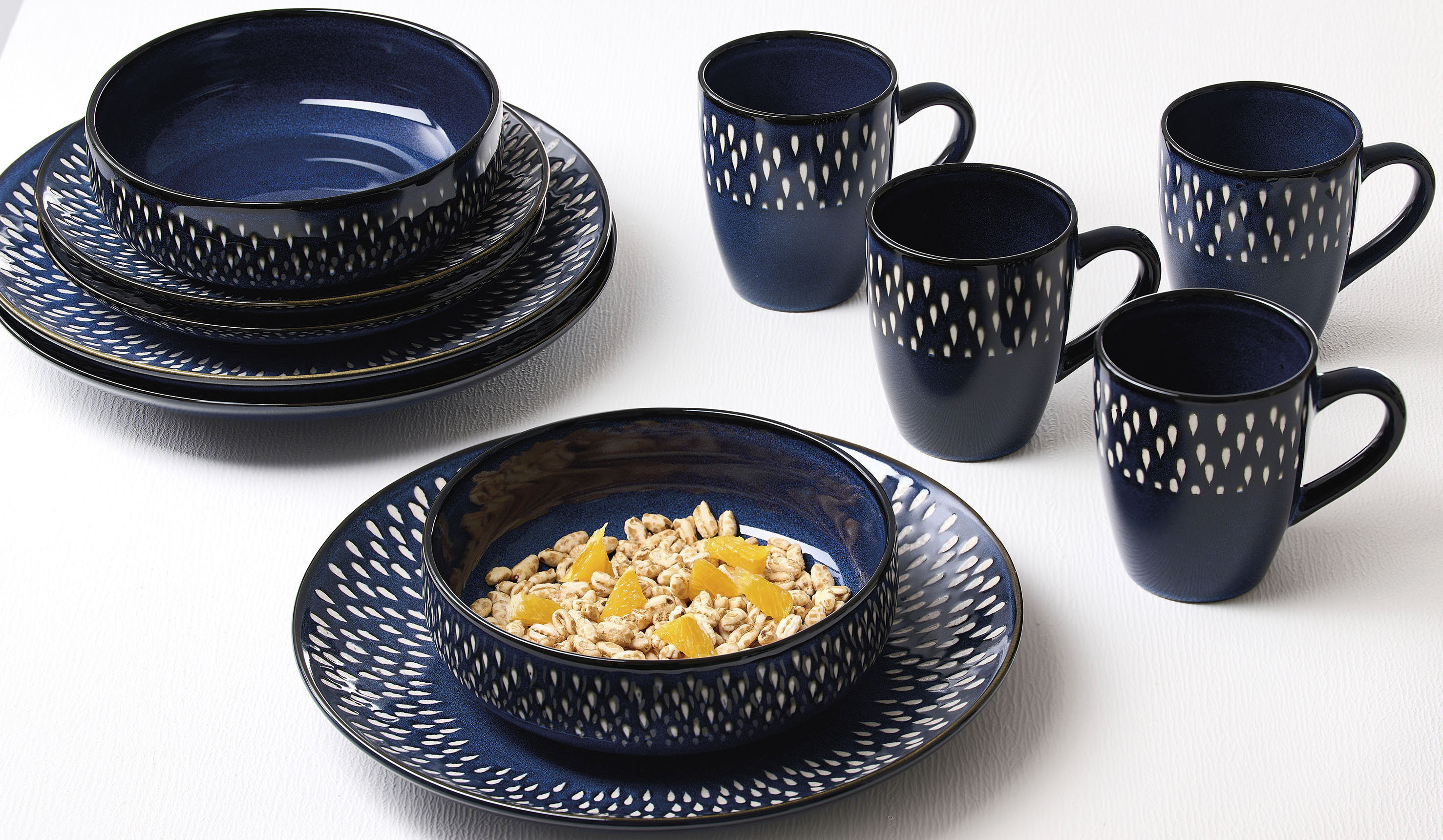 Kombiservice RITZENHOFF & BREKER "Laguna", blau, 16 Stk., Steinzeug, Geschirr-Sets, Geschirr-Set, Reaktivglasur, jedes Stück ein Unikat