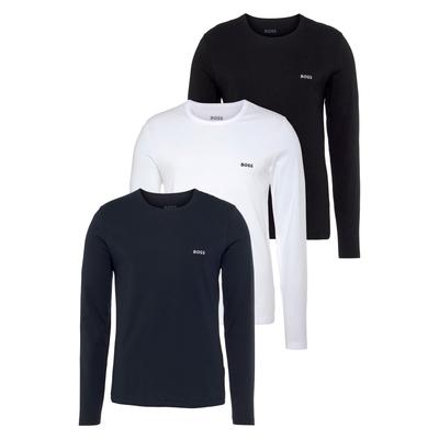 Langarmshirt BOSS "longsleeve-Shirt R-Neck Classic COTTON 3pcs/pack", Herren, Gr. M (50), schwarz-weiß (schwarz, weiß), Single Jersey, Obermaterial: 100% Baumwolle, unifarben, casual, Basic, Rundhals, Langarm eingesetzt eingefasste Kante, Shirts,... Image