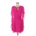 Express Casual Dress - Mini Tie Neck 3/4 sleeves: Pink Print Dresses - Women's Size Small