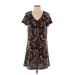 Nine West Casual Dress - Shift V Neck Short sleeves: Brown Dresses - Women's Size Medium