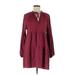 Zara Casual Dress - Mini Tie Neck 3/4 sleeves: Burgundy Polka Dots Dresses - Women's Size Medium