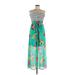 Xhilaration Casual Dress - Midi Open Neckline Sleeveless: Teal Floral Dresses - Women's Size Large