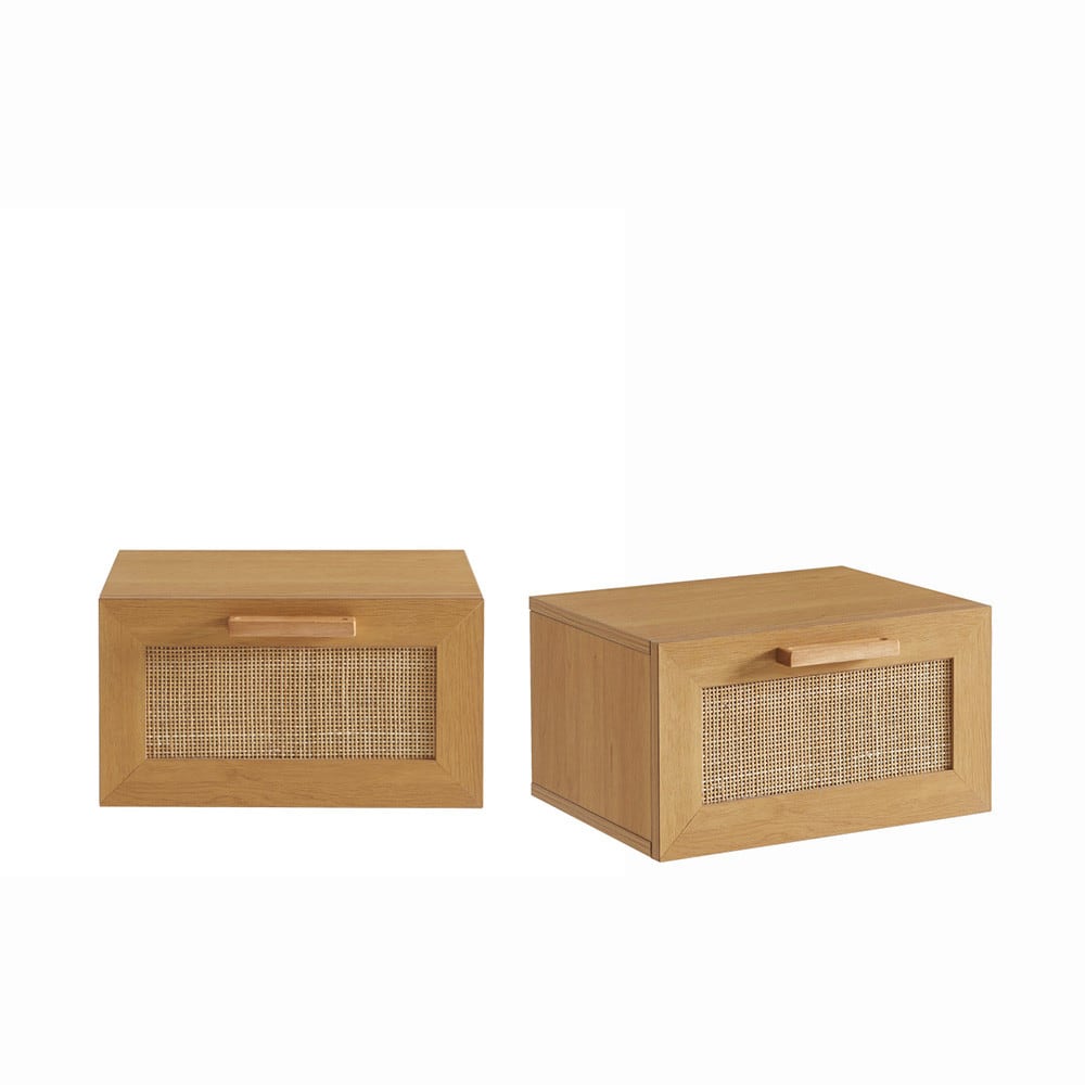 Lot de 2 tables de chevet murales avec rangement - Bois clair