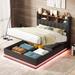 Full Size Upholstered Platform Bed with Storage Headboard and Hydraulic Storage System, PU Storage Bed with LED Lights