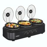 Top 4.5/1.5 Quart Black Triple Crockpot Set: Small Slow Cookers for Kitchen Buffets