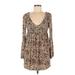 LA Hearts Casual Dress - A-Line Plunge Long sleeves: Brown Leopard Print Dresses - Women's Size Medium