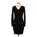 Iz Byer Casual Dress V-Neck Long sleeves: Black Solid Dresses - Women's Size Large