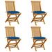 Patio Chairs with Blue Cushions 4 pcs Solid Teak Wood