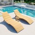 Kepooman Casual Outdoor Chair Extended Chaise Set Solid Wood Pool Lounger Portable Patio Lounger with Foldable Table for Beach Backyard Poolside Lawn Brown.